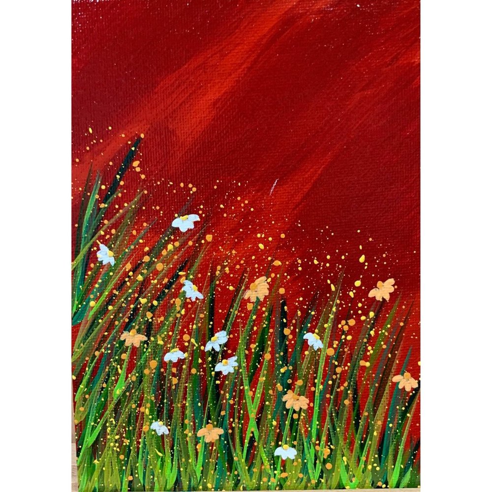 Sultry Red Wildflowers Reaching To the Sky Artwork